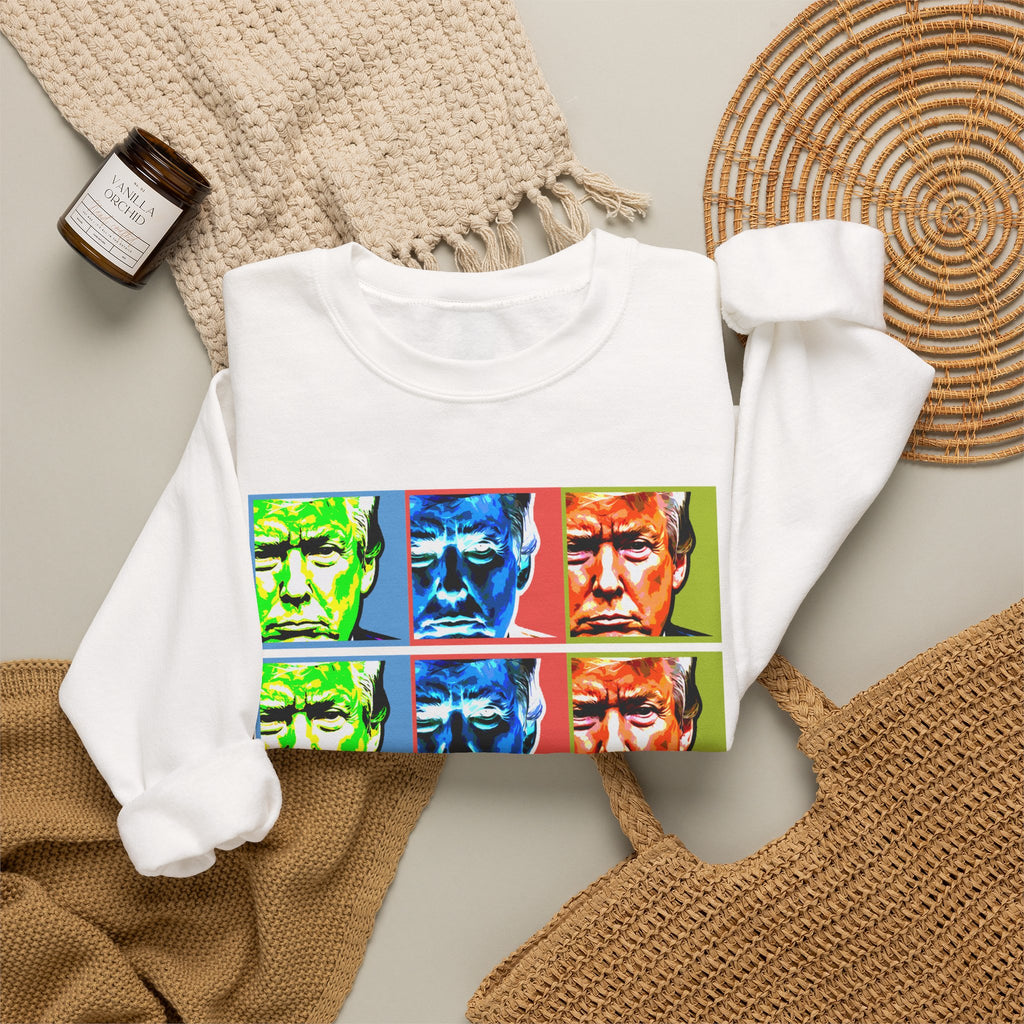 Crewneck Sweatshirt — Pop Art Faces "American Crude" Graphic