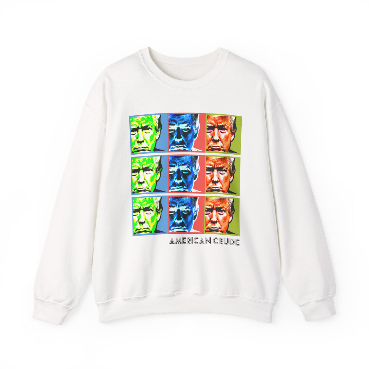 Crewneck Sweatshirt — Pop Art Faces "American Crude" Graphic